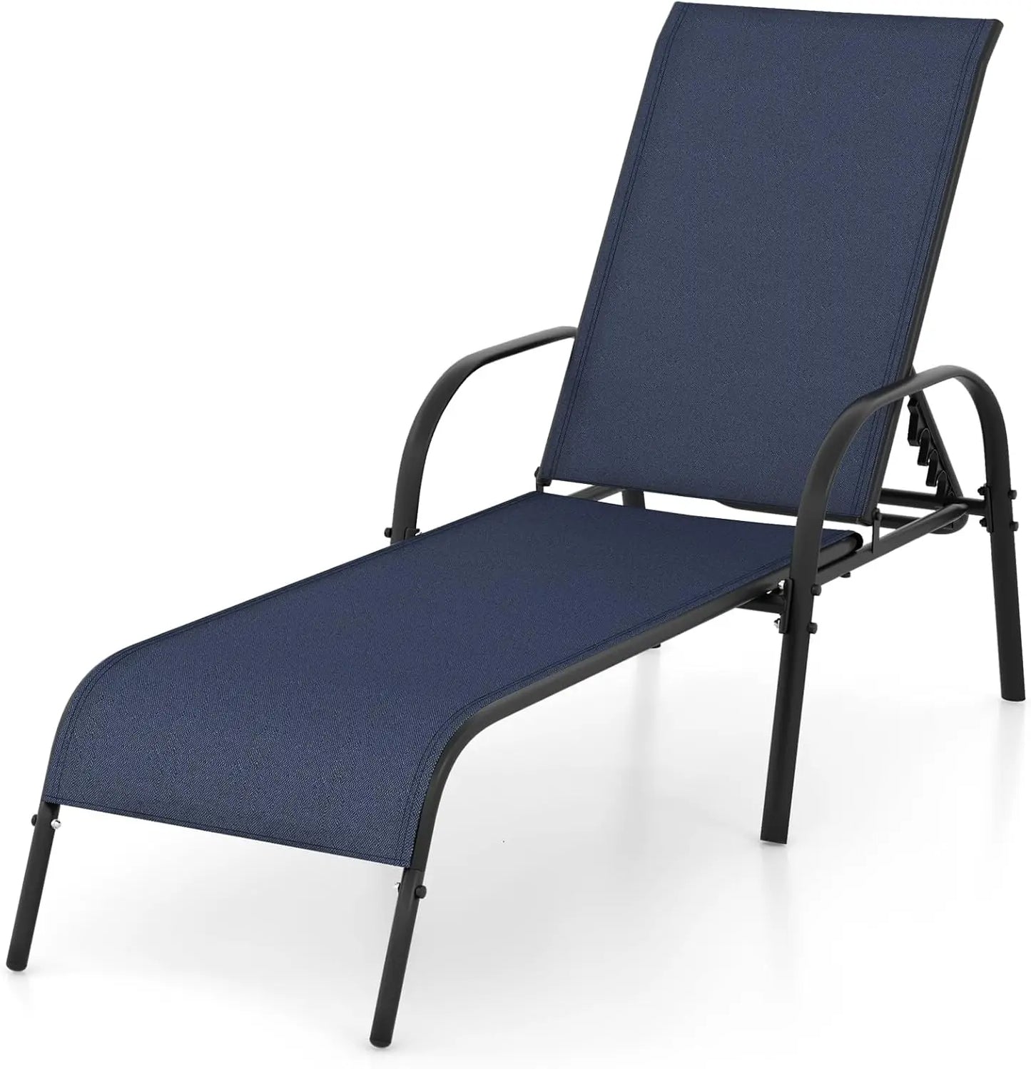 Patio Lounge Chair Outdoor Chaise 5 Adjustable Backrest