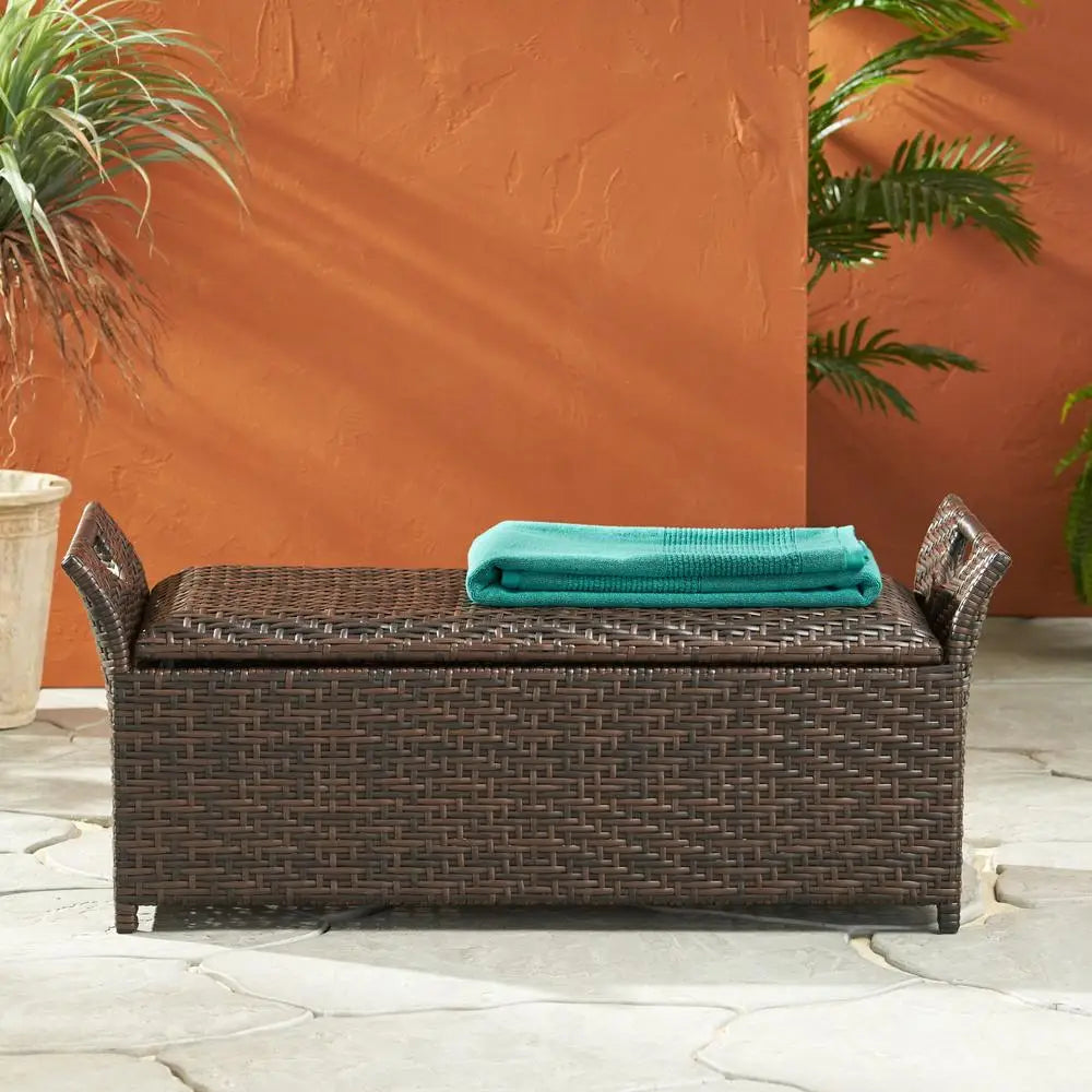 Danica Outdoor Resin Wicker Storage Bench Patio Hinged Lid