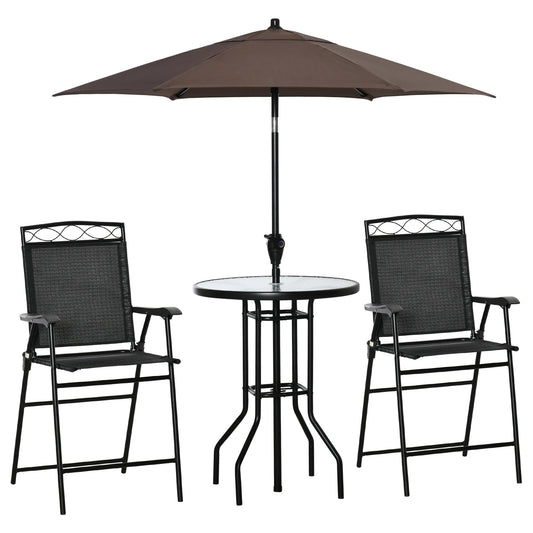 Patio Dining Set With Table Umbrella Folding Chairs Black