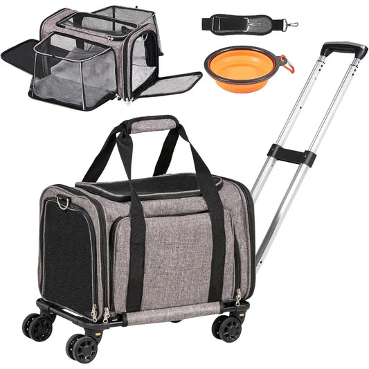 ANGDUO Airline Approved Pet Carrier With Wheels Expandable