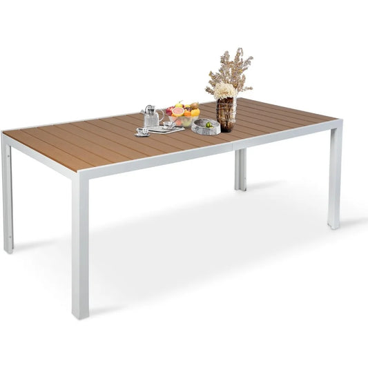 Outdoor 8 Person Dining Table 71 Inch Aluminum Slat