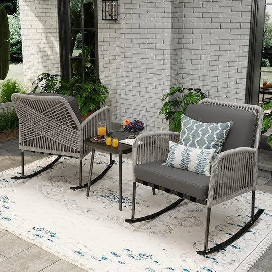 Boho Patio Rocking Chairs Set Of 2 With Coffee Table