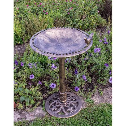 Outdoor Garden Bird Bath Bronze Polyresin Weather 30 Inch