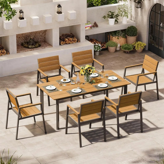 Patio Dining Set For 6 With Umbrella Hole 7 Piece Gray Teak