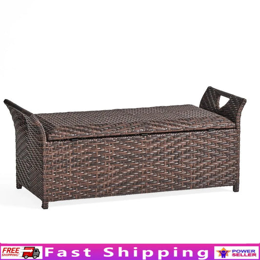 Danica Outdoor Resin Wicker Storage Bench Patio Hinged Lid