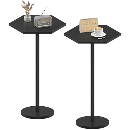 Two Piece Black Hexagon Pedestal Coffee End Tables 24.4