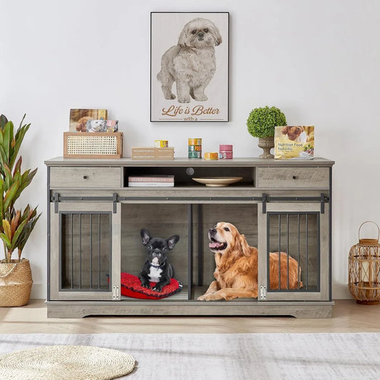 66 Inch Heavy Duty Wood Dog Kennel End Table Drawers
