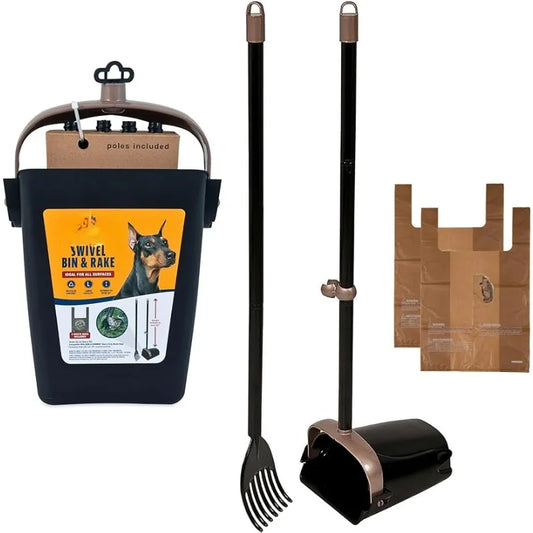 Pooper Scooper Swivel Bin And Rake Dog Black Includes Bags