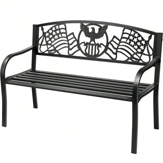 50 Inch Outdoor Garden Bench With Cast Iron Frame For Patio