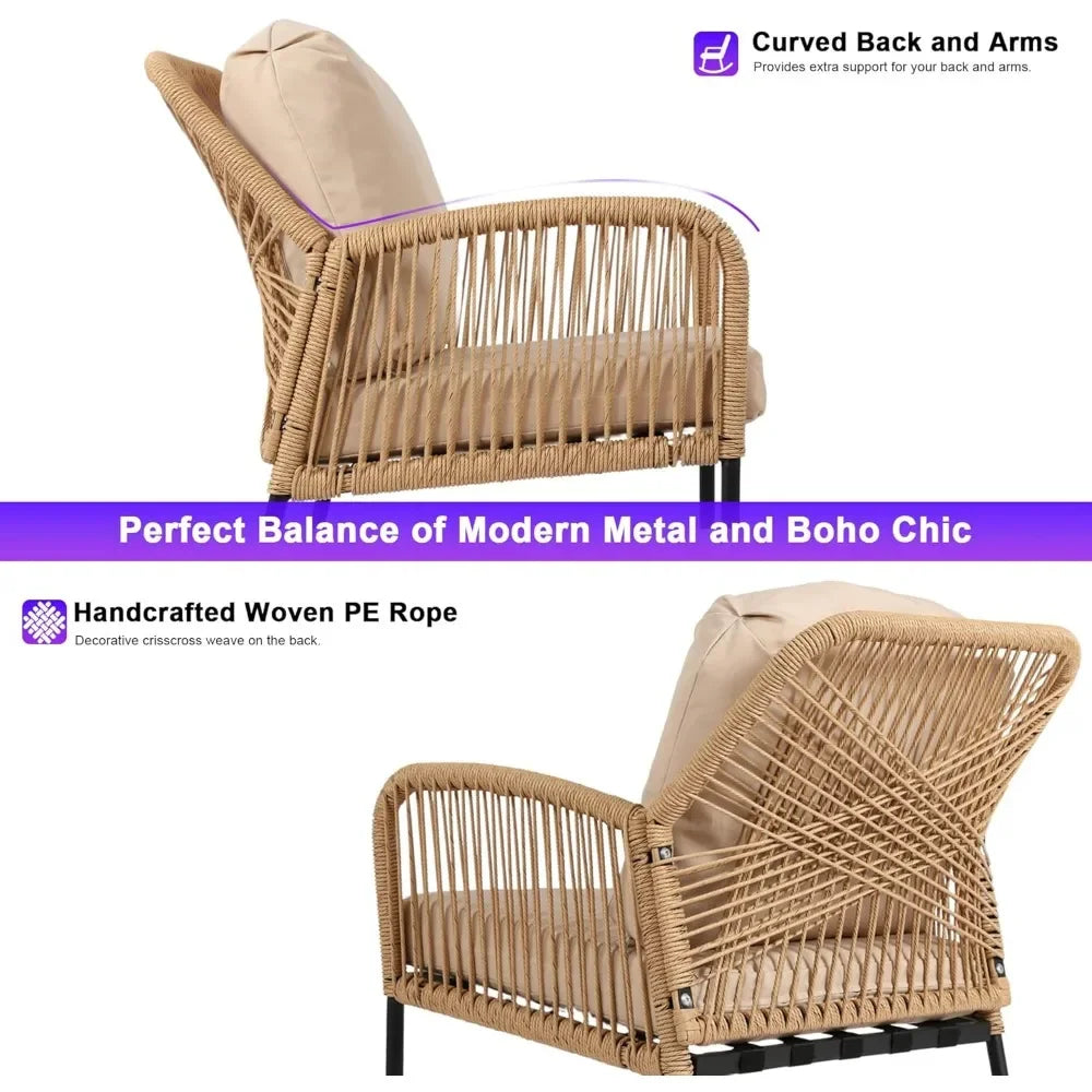 Boho Patio Rocking Chairs Set Of 2 With Coffee Table
