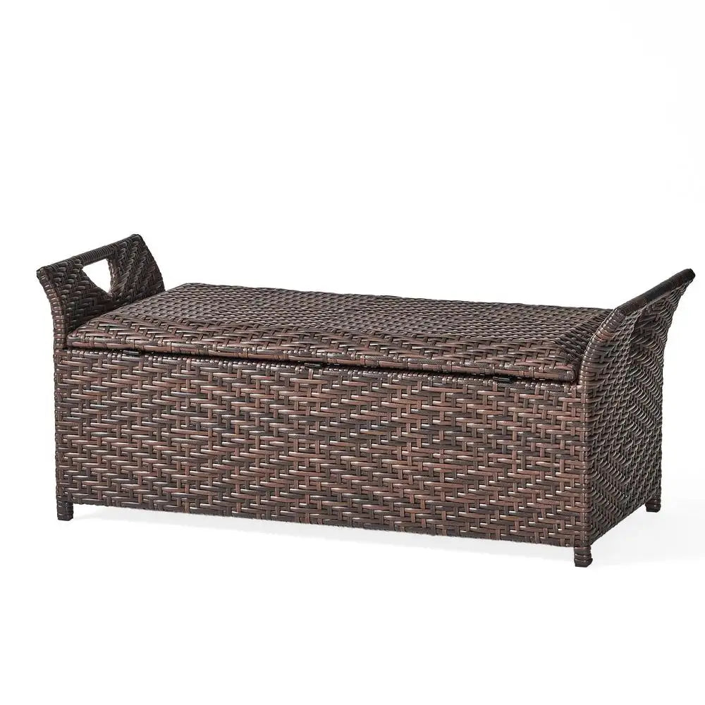 Danica Outdoor Resin Wicker Storage Bench Patio Hinged Lid