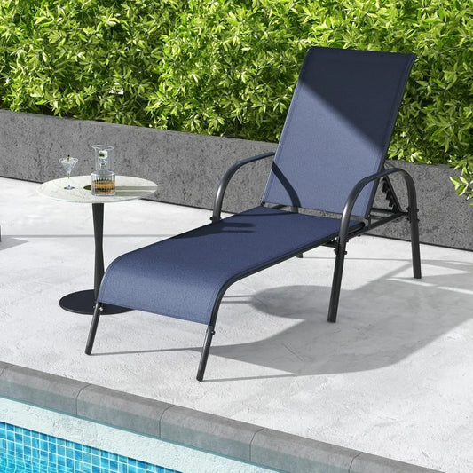 Patio Lounge Chair Outdoor Chaise 5 Adjustable Backrest